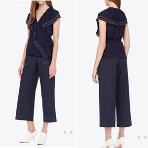 Tory Burch Adelia Navy Wrap Blouse Size 10